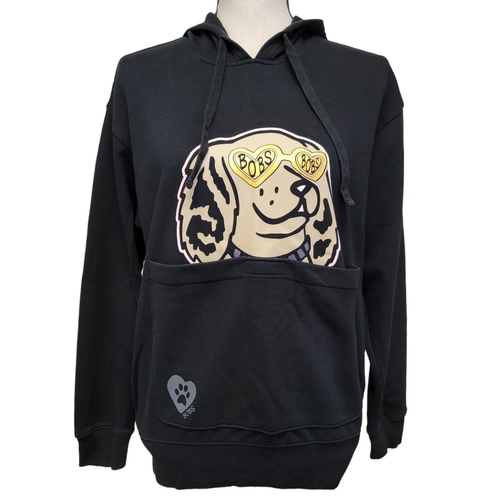 Skechers Bobs Classy Lassie Hoodie Womens XS Black Dog Pouch Pals Sweatshirt
